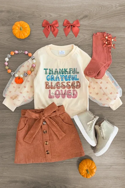“So Very Thankful… ” Corduroy Skirt Set
