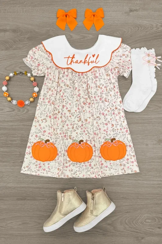 “Thankful ” Floral Pumpkin Dress