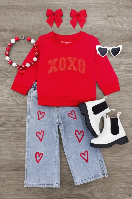 “XOXO ” Heart Denim Pant Set