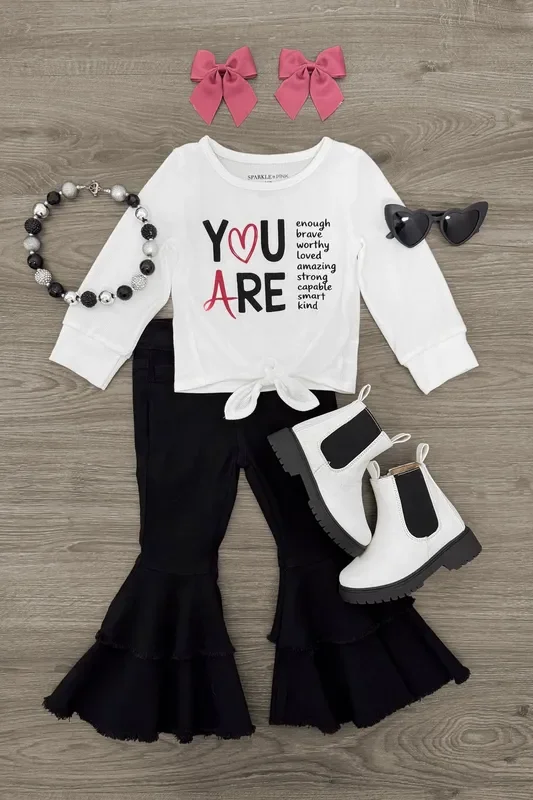 “You Are… ” Black Denim Bell Bottom Set