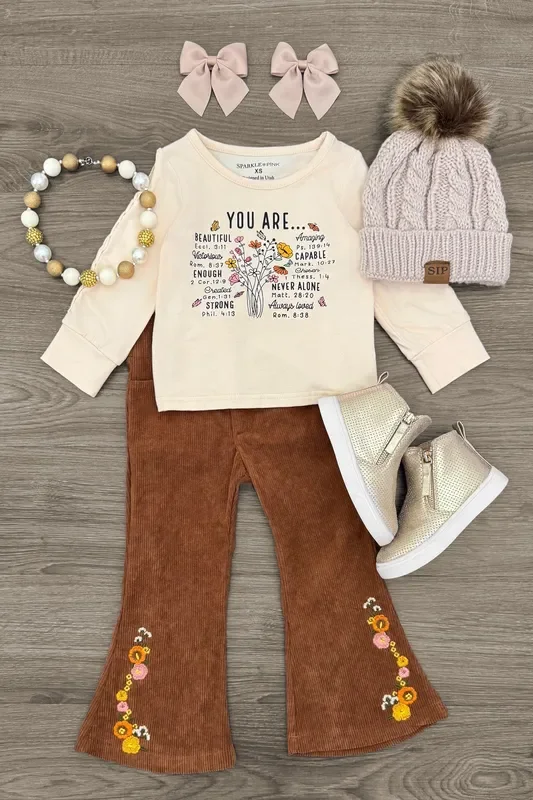 “You Are… ” Brown Corduroy Flare Set