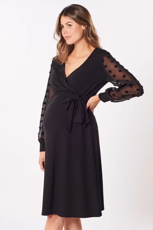 A-line maternity and nursing dress with chiffon sleeves