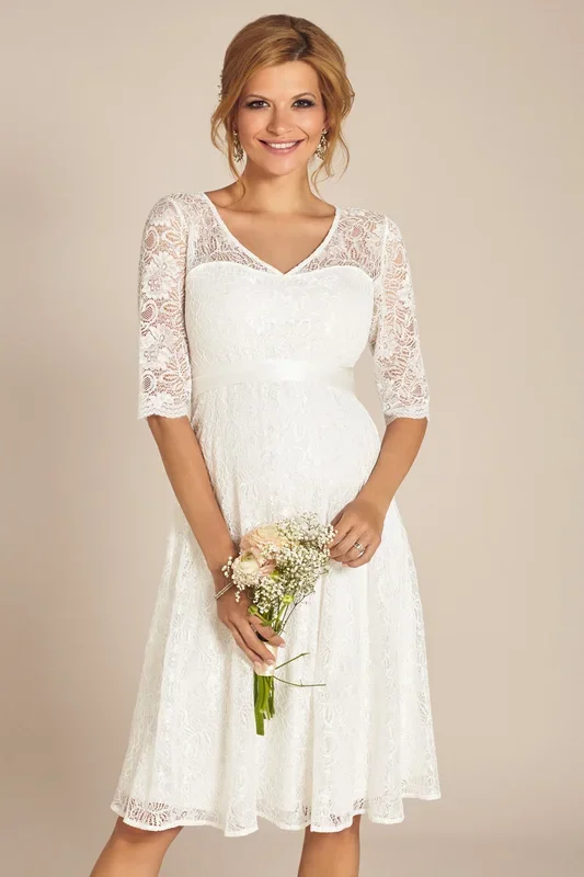 A-line maternity wedding dress with 3/4 sleeves