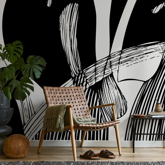 Abstract Wallpaper Featuring Bold Graphic Strokes In Black And White – B682