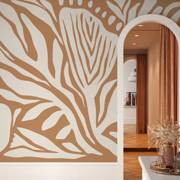 Abstract Wallpaper With A Bold Zebra Stripe Motif In Orange And Cream – D692