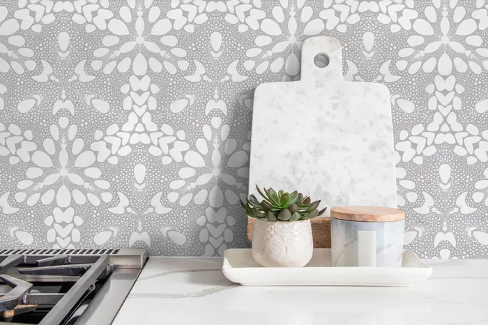 Abstract Wallpaper With A Dotted Kaleidoscopic Motif In Light Gray And White – X030