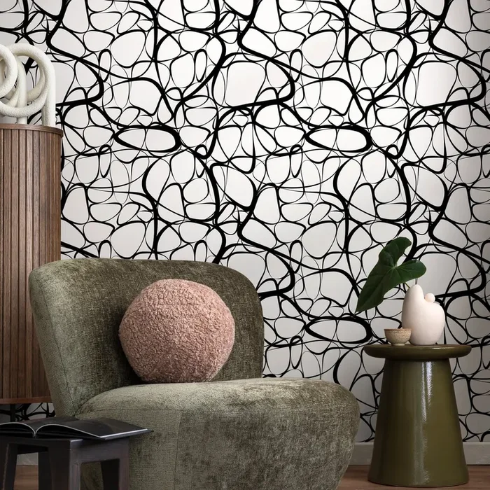 Abstract Wallpaper With A Fluid Linear Design In Black And White – A042