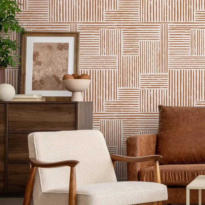 Abstract Wallpaper With A Geometric Brushstroke Motif In Brown – Zaah