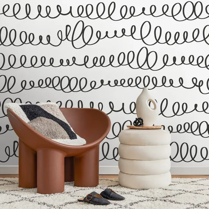 Abstract Wallpaper With A Hand-drawn Loop Motif In Black And White – A008