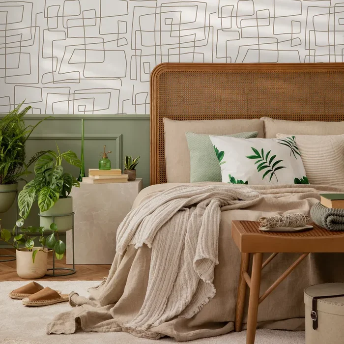 Abstract Wallpaper With A Minimalist Line Art Motif In Beige – C246
