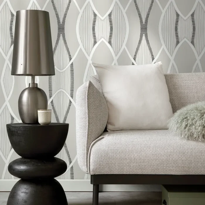 Abstract Wallpaper With A Modern Linear Pattern In Gray, White, And Black – C891