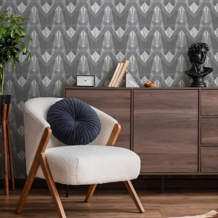 Abstract Wallpaper With A Sketched Geometric Motif In Gray And White – C816