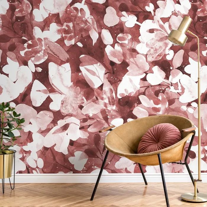 Abstract Wallpaper With A Watercolor Floral Motif In Terracotta And Red – X153