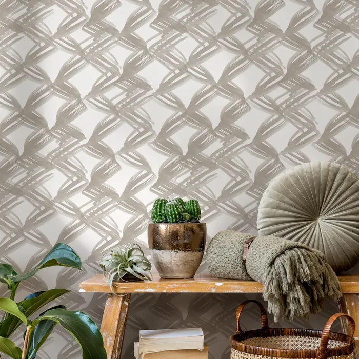 Abstract Wallpaper With A Woven Brushstroke Motif In Taupe – C980