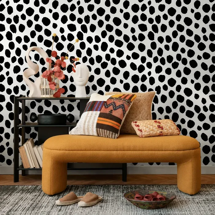 Abstract Wallpaper With An Irregular Dot Motif In Black And White – A326