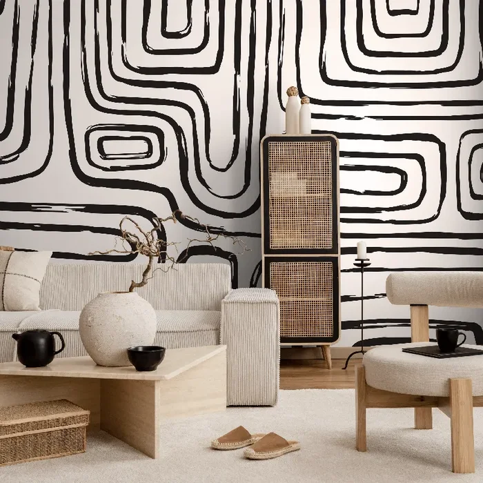 Abstract Wallpaper With Bold Brush Stroke Lines In Black – C091