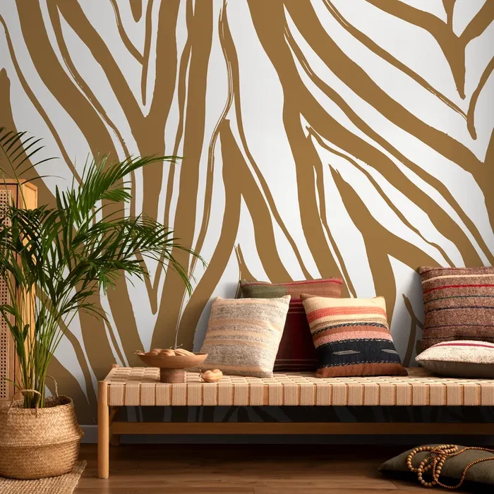 Abstract Wallpaper With Bold Brushstroke Stripes In Brown And White – C115