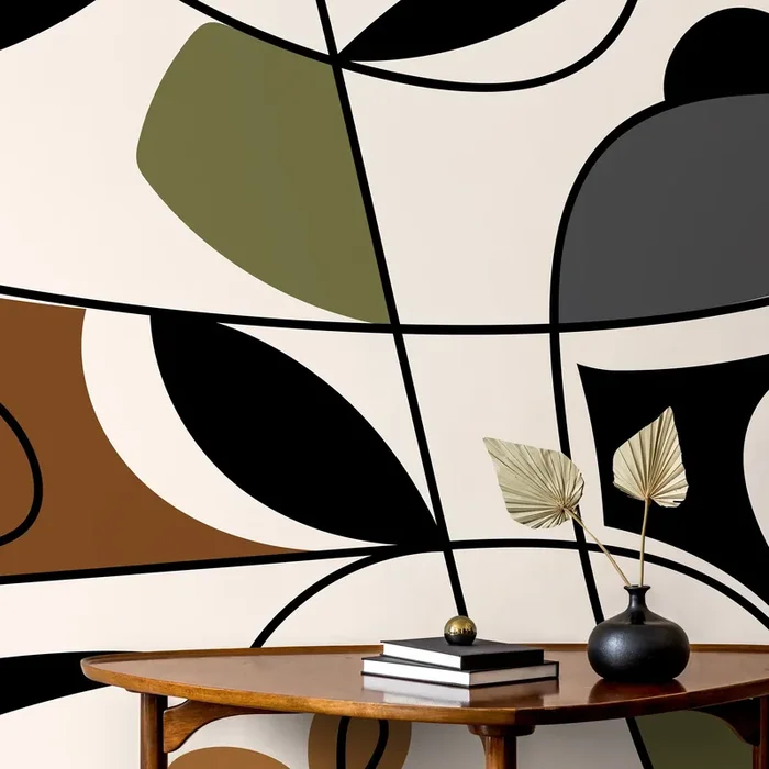 Abstract Wallpaper With Bold Geometric Shapes In Green, Brown, And Black – D561