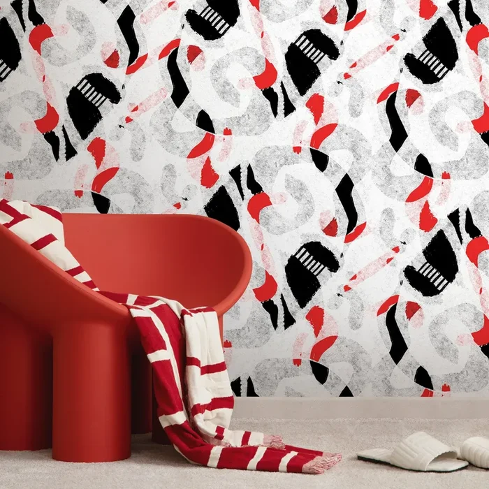 Abstract Wallpaper With Bold Graphic Shapes In Red, Black, And Gray – X106
