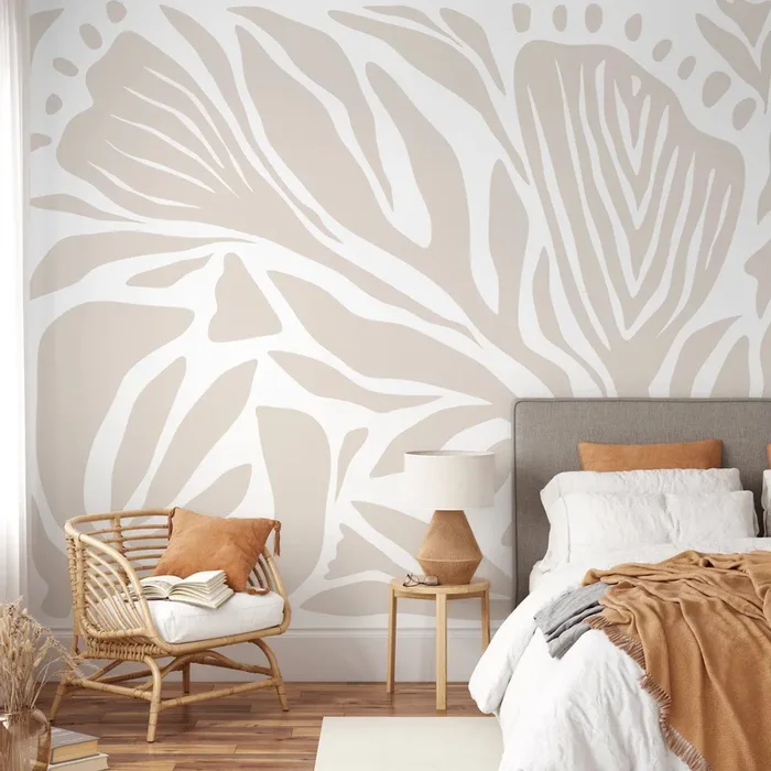 Abstract Wallpaper With Bold Organic Shapes In Neutral Beige – D695