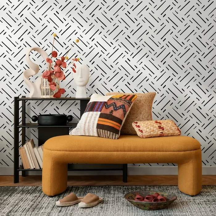 Abstract Wallpaper With Diagonal Brushstrokes In Black And White – C517