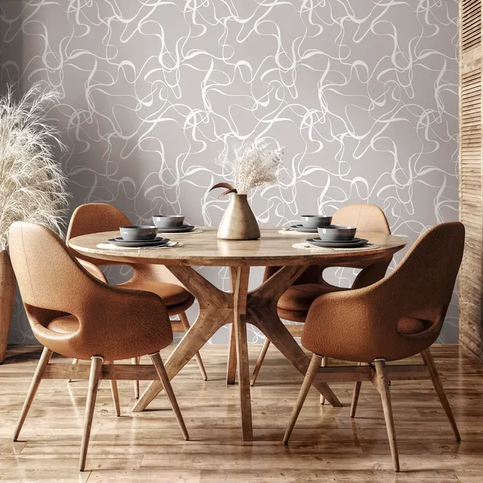 Abstract Wallpaper With Flowing Ribbon Lines In Gray And White – C661