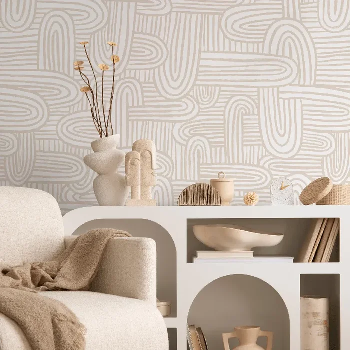 Abstract Wallpaper With Hand-drawn Arches In Beige And Cream – C907