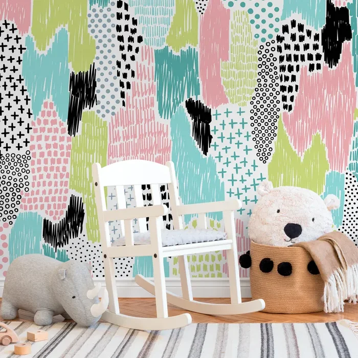 Abstract Wallpaper With Hand-drawn Scribbles In Pink, Blue, Green, And Black – A822