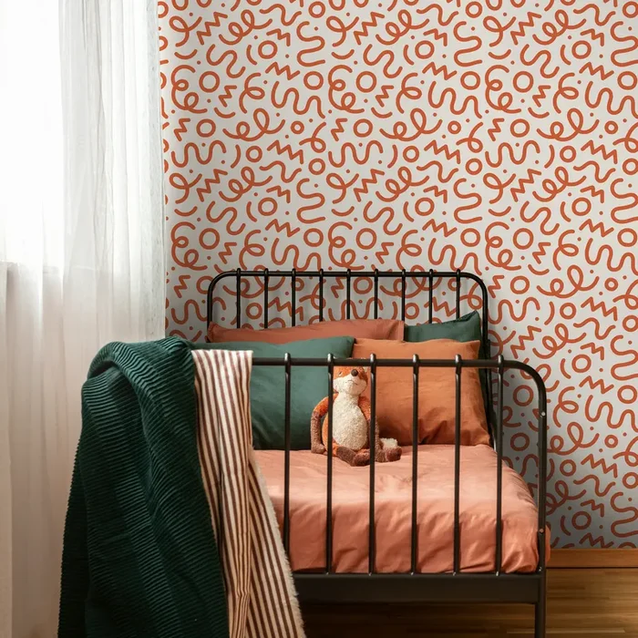 Abstract Wallpaper With Hand-drawn Squiggles In Red – D575