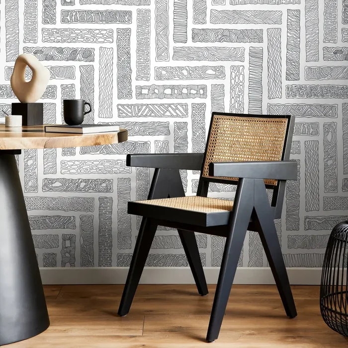 Abstract Wallpaper With Hand-drawn Textured Blocks In Black And White – A533