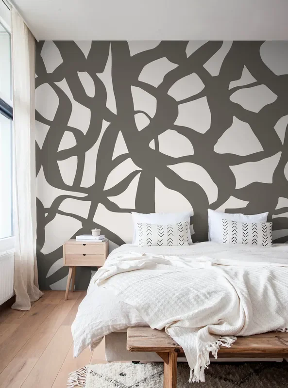 Abstract Wallpaper With Intertwined Lines In Taupe And Light Gray – X142