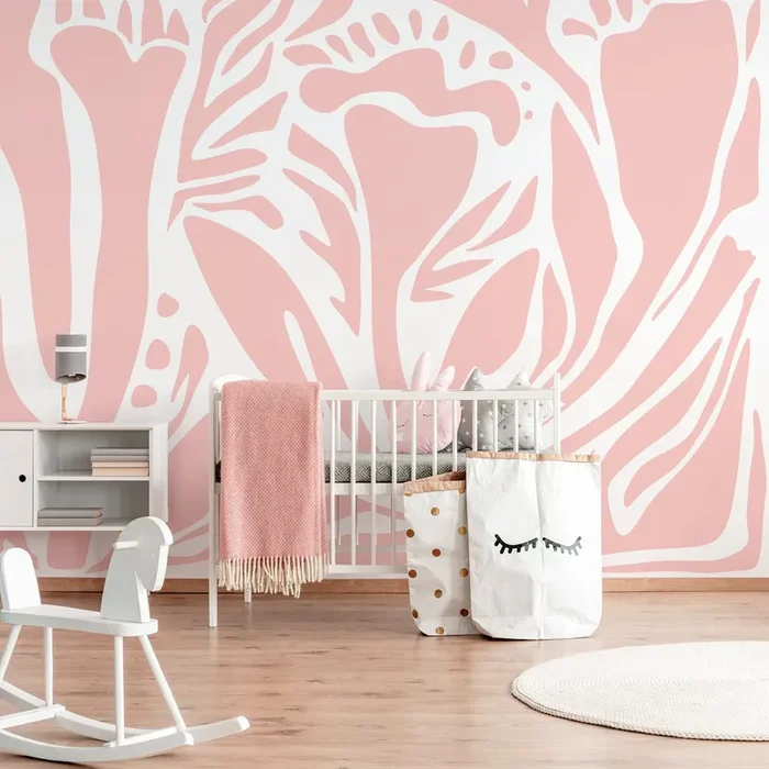 Abstract Wallpaper With Large Organic Forms In Pink – D635