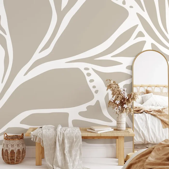 Abstract Wallpaper With Large Organic Shapes In Beige And Cream – D639