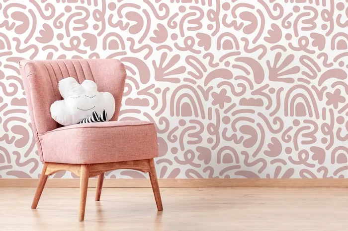 Abstract Wallpaper With Matisse Style Cut-out Shapes In Old Rose – D192