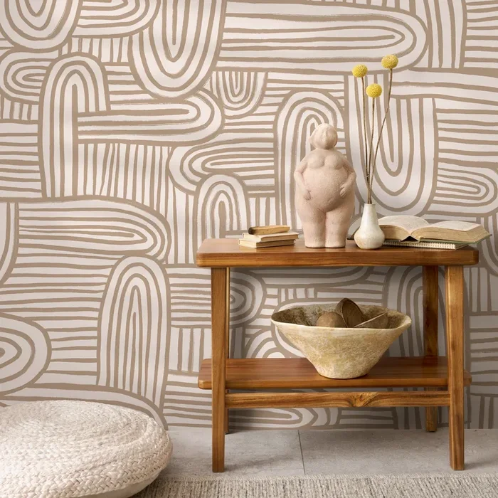 Abstract Wallpaper With Organic Brush Stroke Arches In Beige And Cream – C908