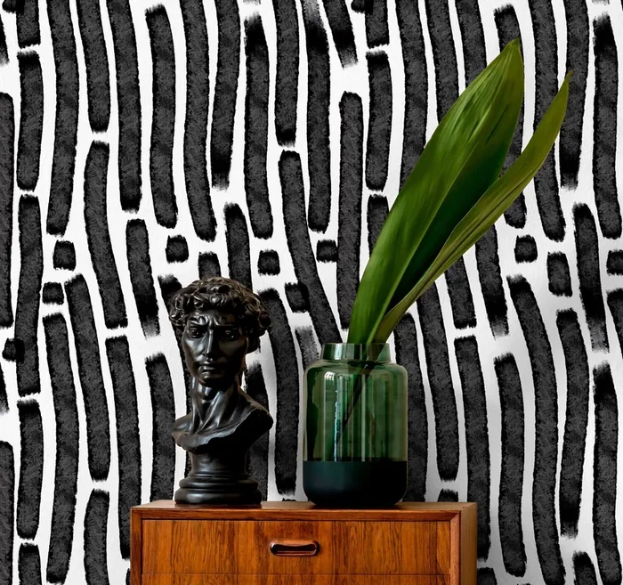 Abstract Wallpaper With Vertical Brushstrokes In Black And White – X102