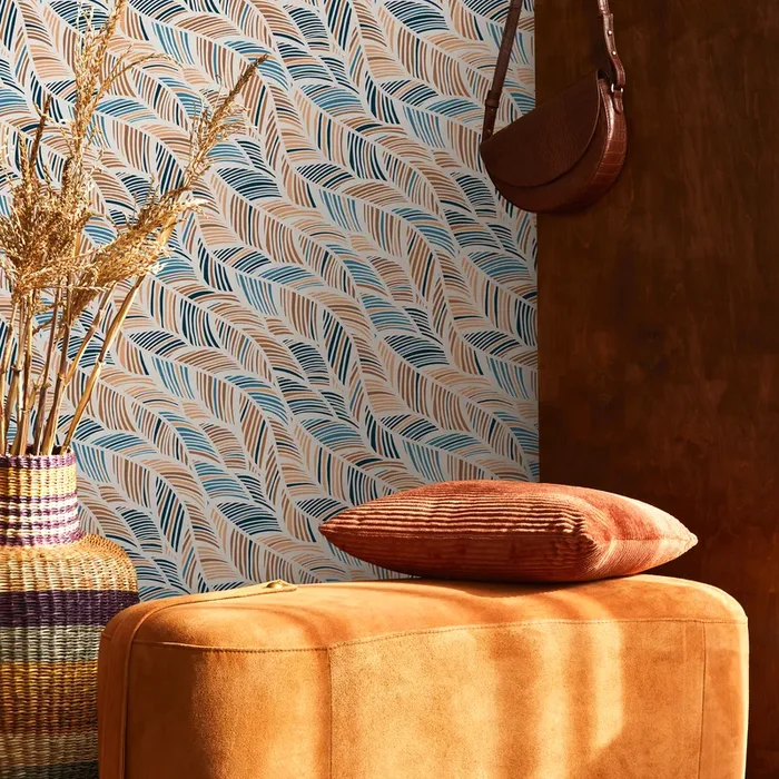 Abstract Wallpaper With Wavy Feather-like Strokes In Blue And Brown – B239