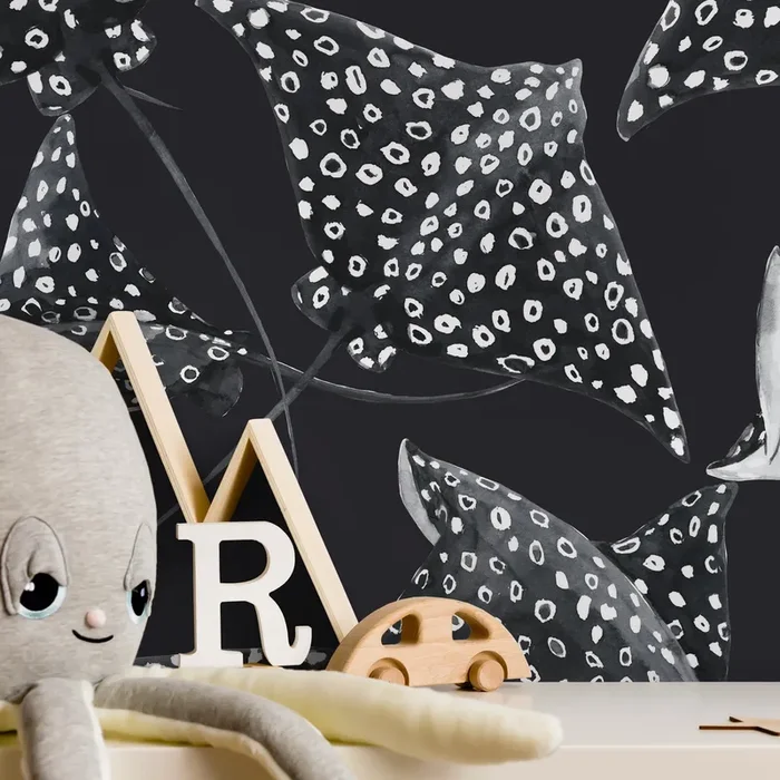 Animal Wallpaper With A Watercolor Stingray Motif In Black And White – D543