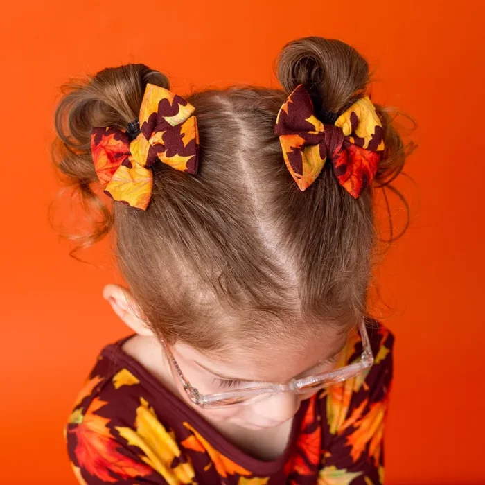 Autumn Leaves | Bamboo Pigtail Clip On Bow Set