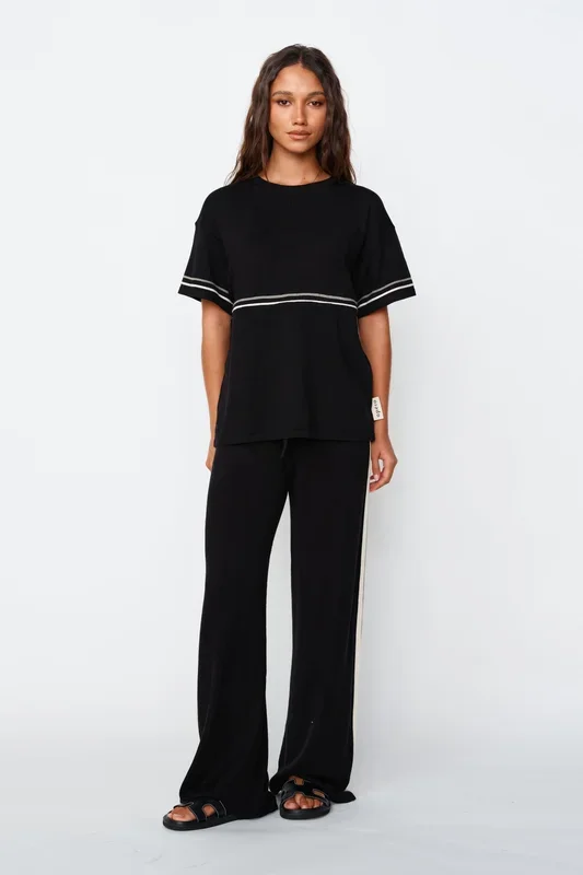 Axel Knit Panel Tee – Black