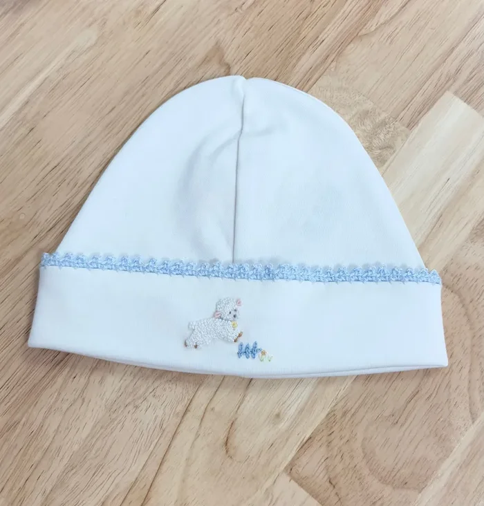 Baby Club Chic Blue Crochet Trim Lamb Hat
