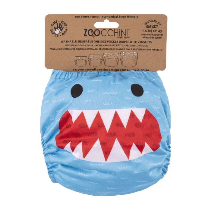 Baby/toddler Reusable Cloth Pocket Diaper (+2 Inserts) – Sherman The Shark