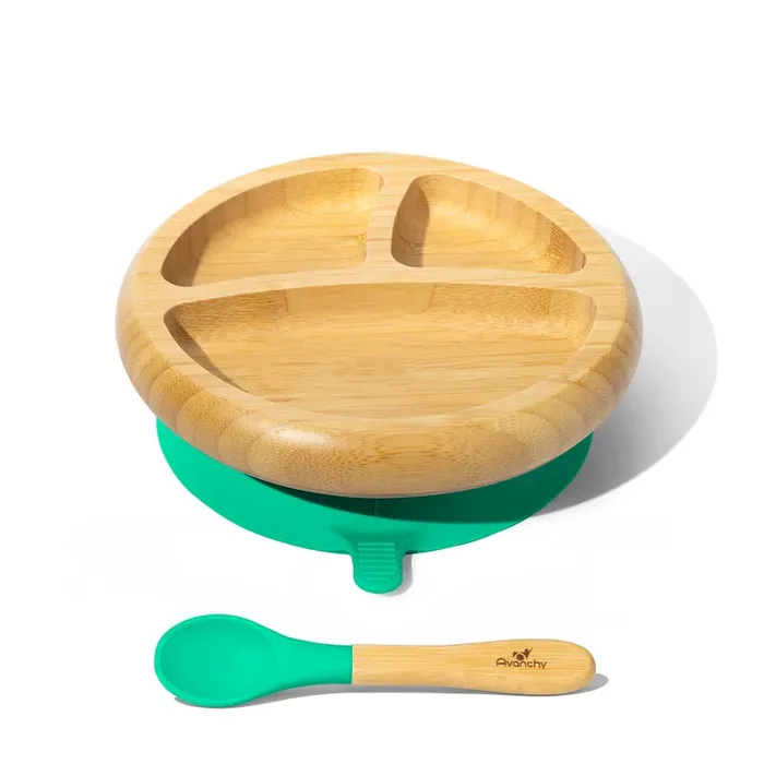 Bamboo Baby Suction Plate + Spoon – green
