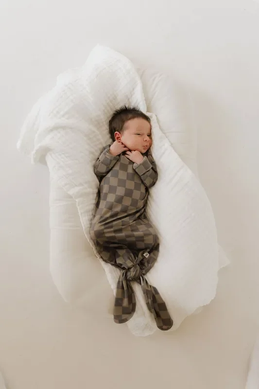Bamboo Knotted Gown | Faded Brown Checkerboard