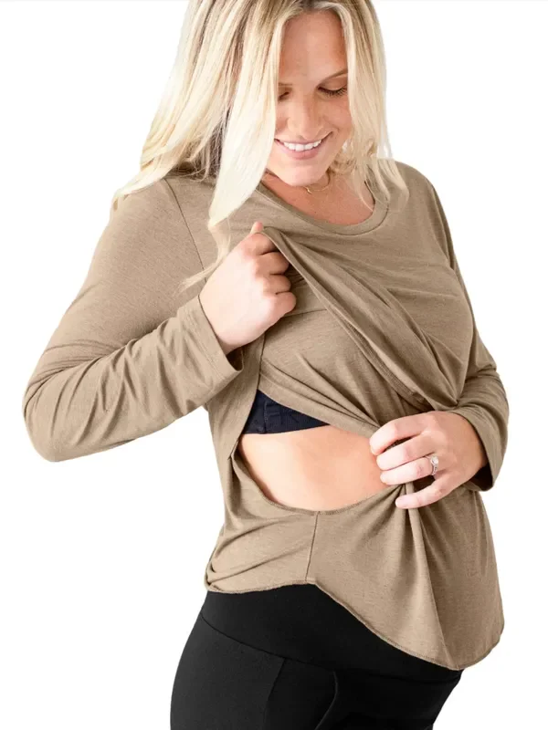 Bamboo Maternity & Nursing Long Sleeve T-shirt | Wheat
