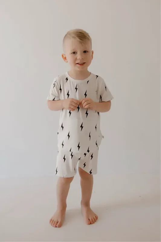 Bamboo Short Set | White & Black Lightning Bolt