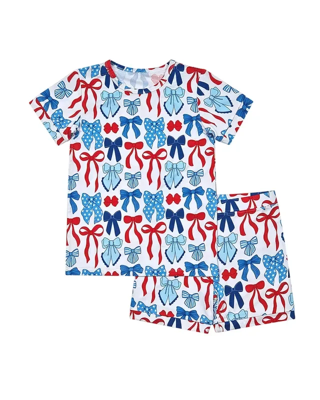 Bamboo Shorts Set | Red-white & Bows
