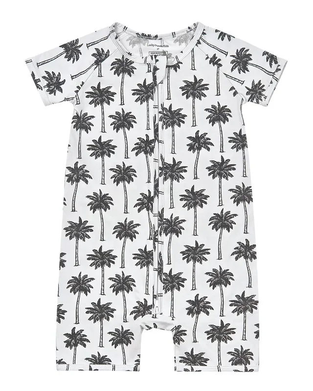 Bamboo Shorty Romper | Palm Style White