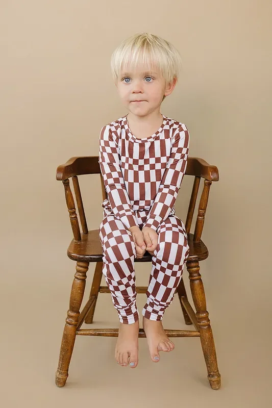 Bamboo Two Piece Set | Chocolate Checkered