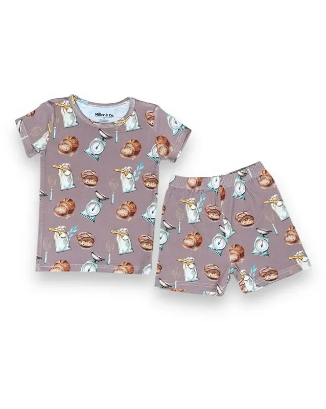 Bamboo Two Piece Short Sleeve & Shorts Pajama Set, Sourdough